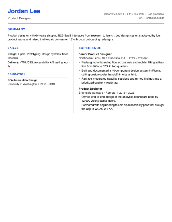 Balance resume template preview