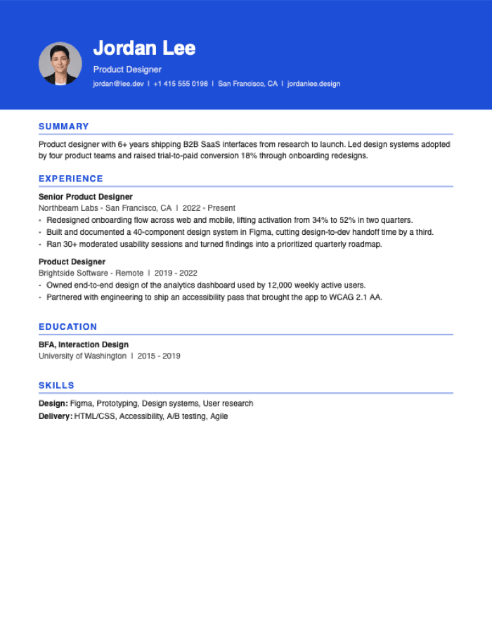Banner resume template preview