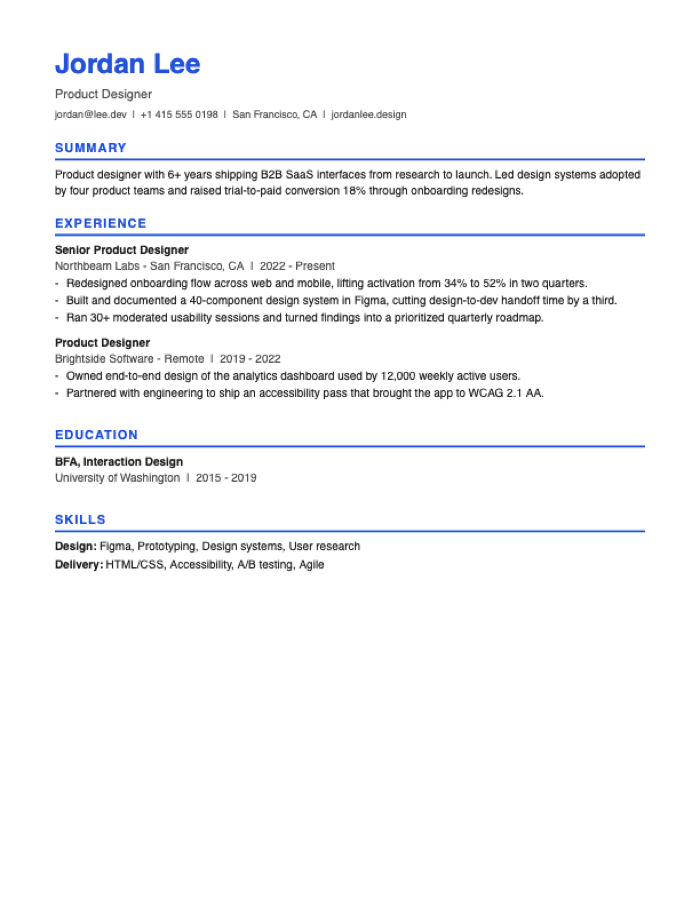 Bold resume template preview