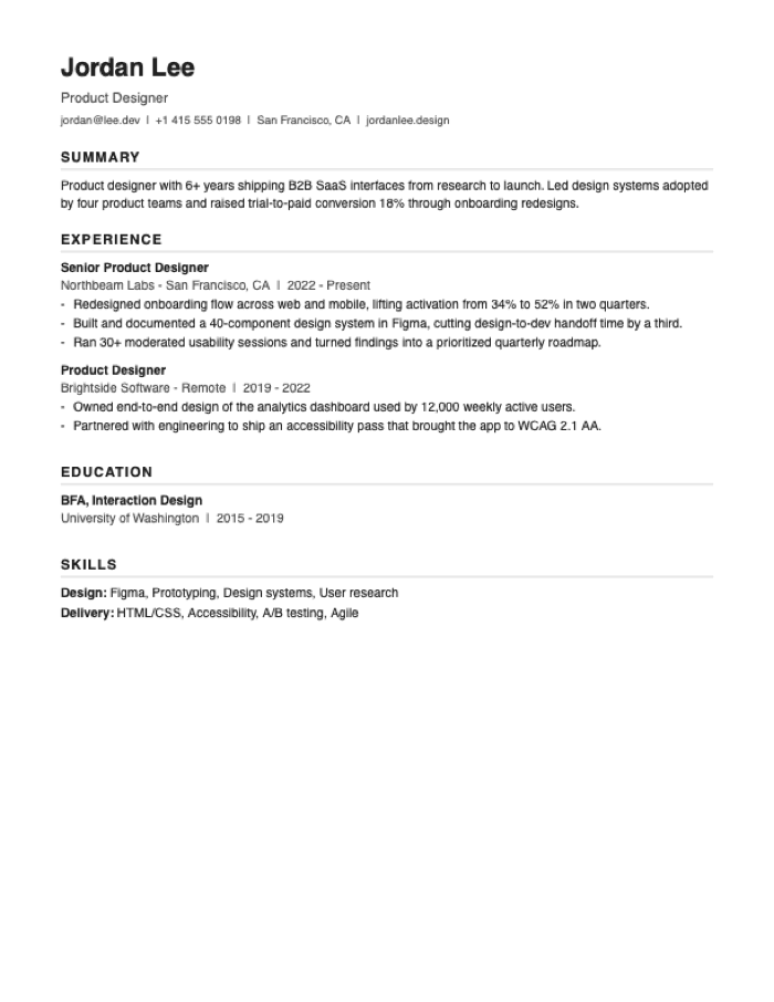 Classic resume template preview