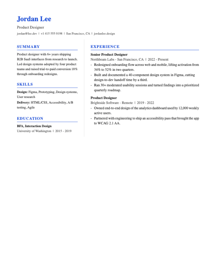 Editorial resume template preview