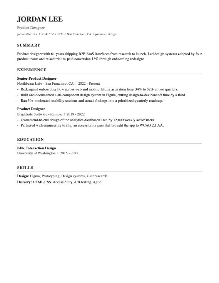 Executive resume template preview