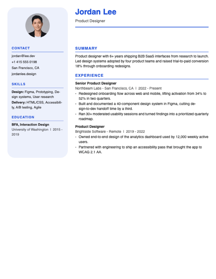 Halo resume template preview
