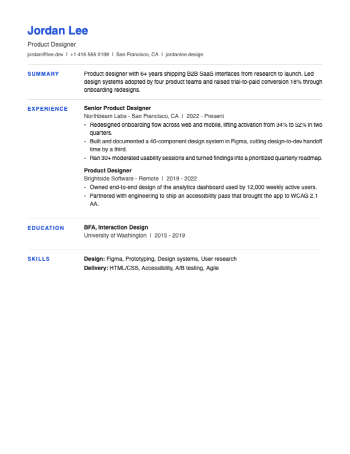 Ledger resume template preview
