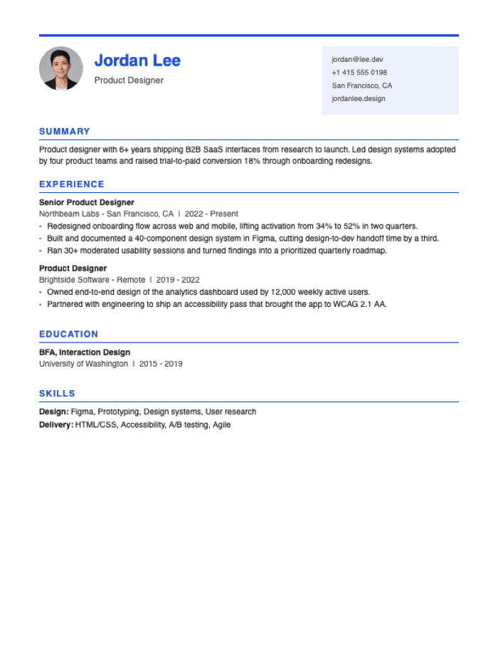 Masthead resume template preview