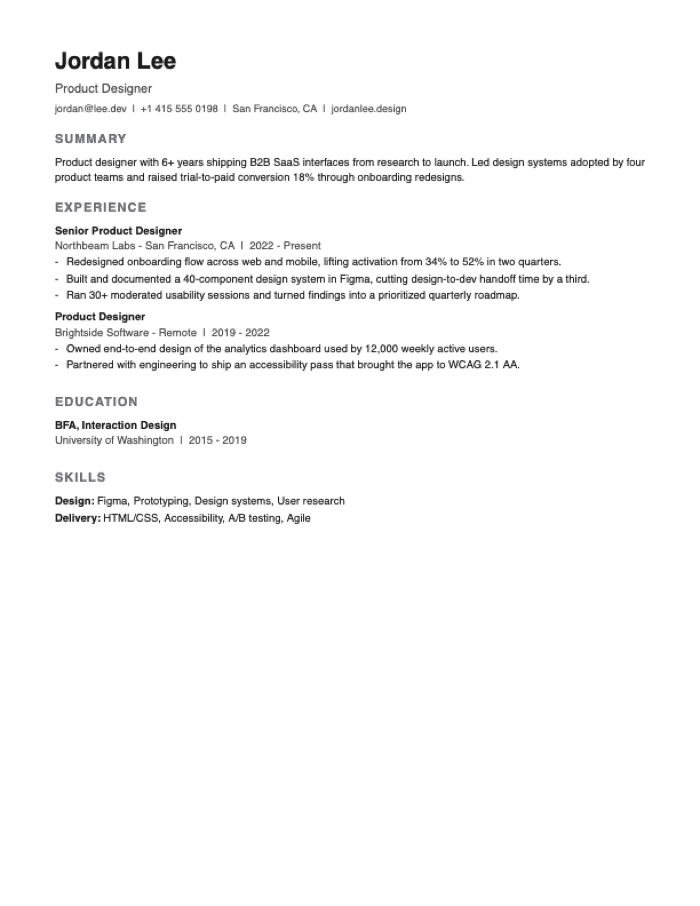Minimal resume template preview