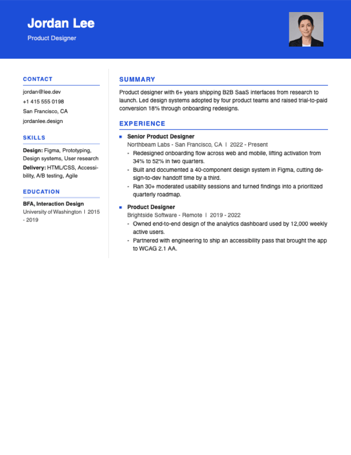 Orbit resume template preview