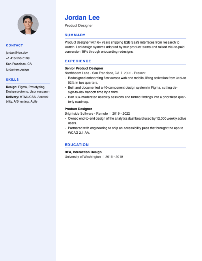 Panel resume template preview
