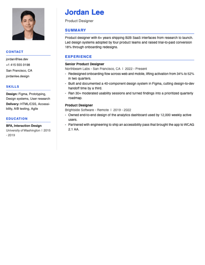 Portrait resume template preview