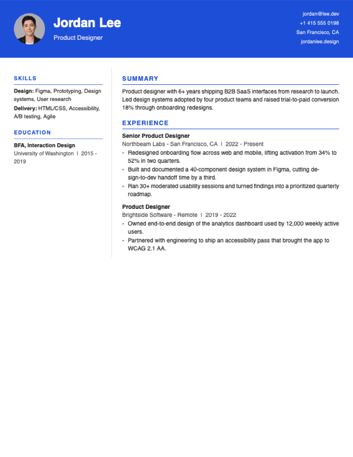 Ribbon resume template preview