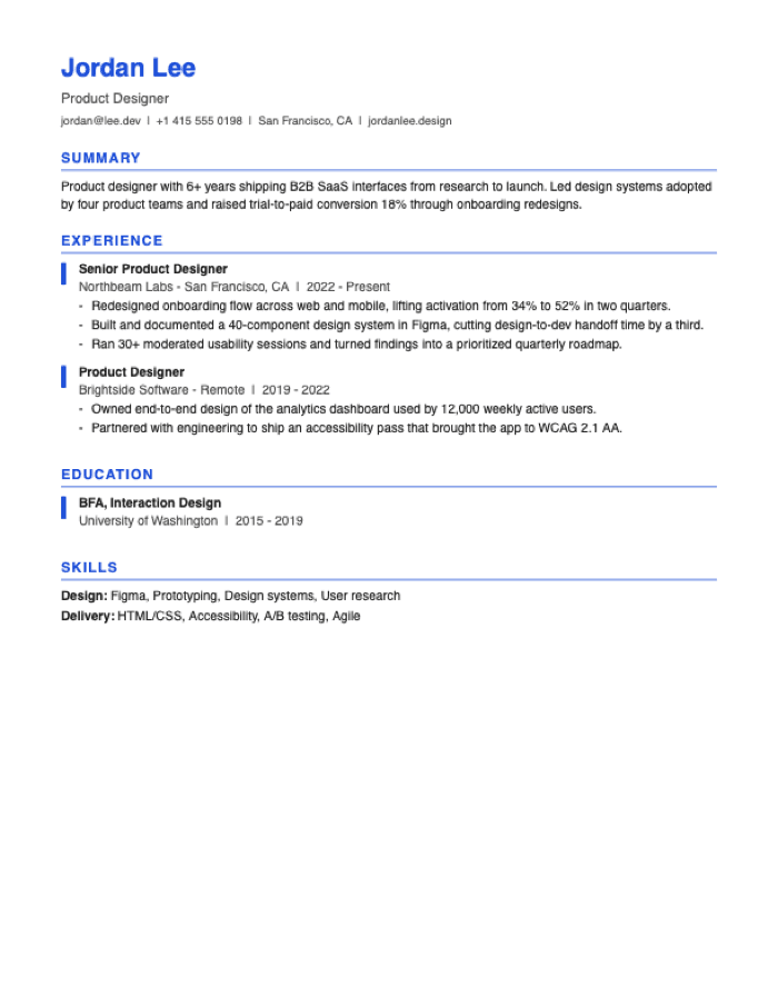 Timeline resume template preview